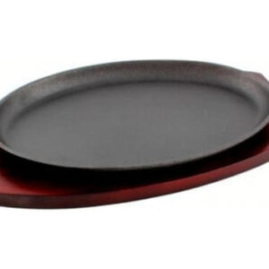 Plancha Ovalada 24cm Hierro Fundido Base Madera Lugano Imagen